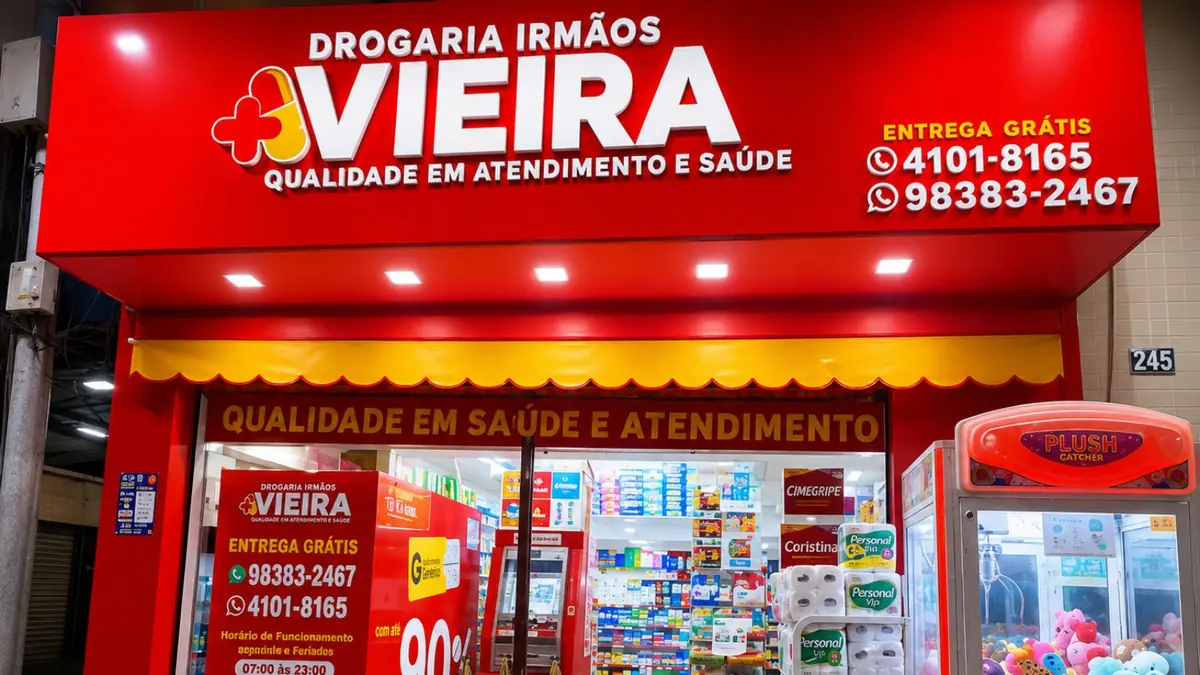 Fachada da Drogaria Irmãos Vieira — Unidade Irajá
